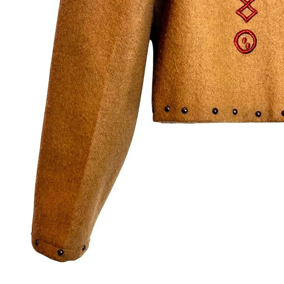 Valencia Wool Western Cowboy Embroidered Jacket Womens L Tan Studded Rodeo Coat - Picture 10 of 16